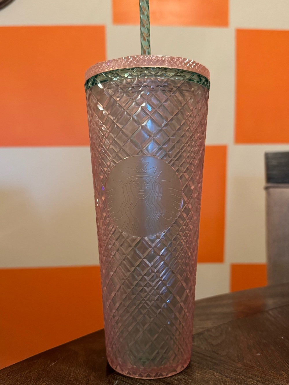 Starbucks Pink and Green Textured Reusable Tumbler with Mint Accent